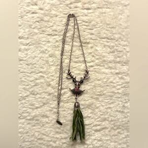 Vintage Long Christmas Rudolph Tassel Necklace - silver tone